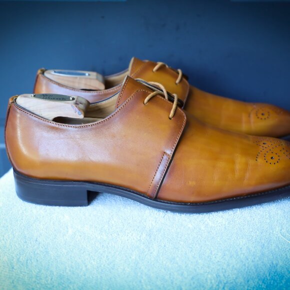 SALE - Maison Forte 9.5-M Cognac Burnished Mens Oxford Dress Shoes - Picture 10 of 13